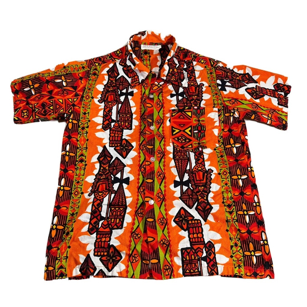 Vintage Hawaiian Shirt Orange 100% Cotton Size Small Made In Hawaii - 60s 70s